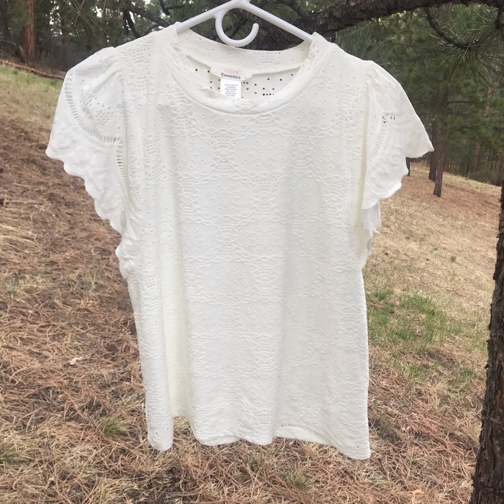 White Eyelet Flutter Sleeve Women's Top